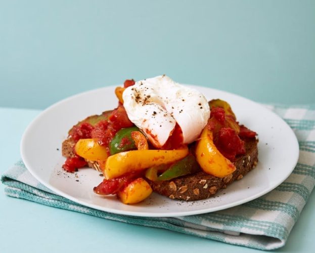 poached eggs and peppers on toast