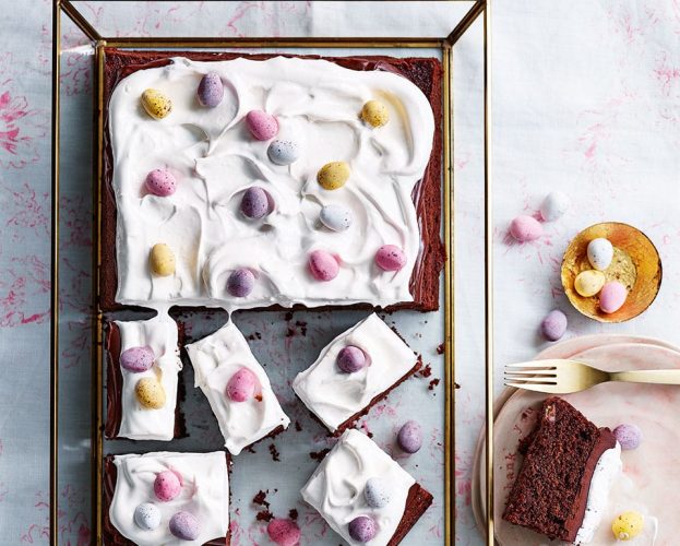 Chocolate tray bake with mini eggs