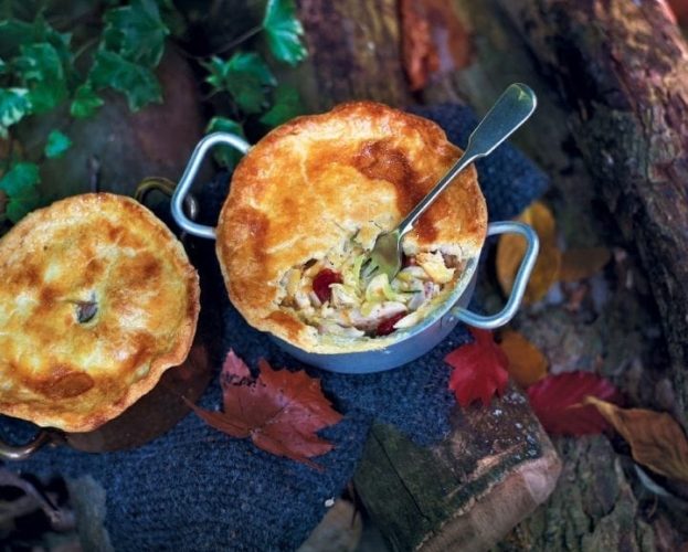Chicken, chorizo and cider pot pies