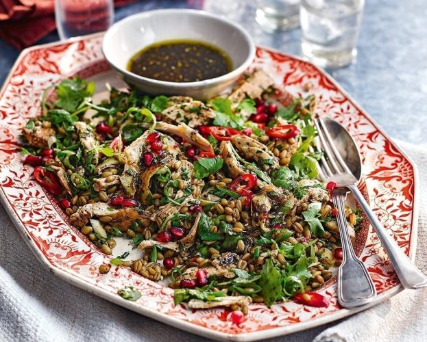 Chicken and freekeh salad with pomegranate