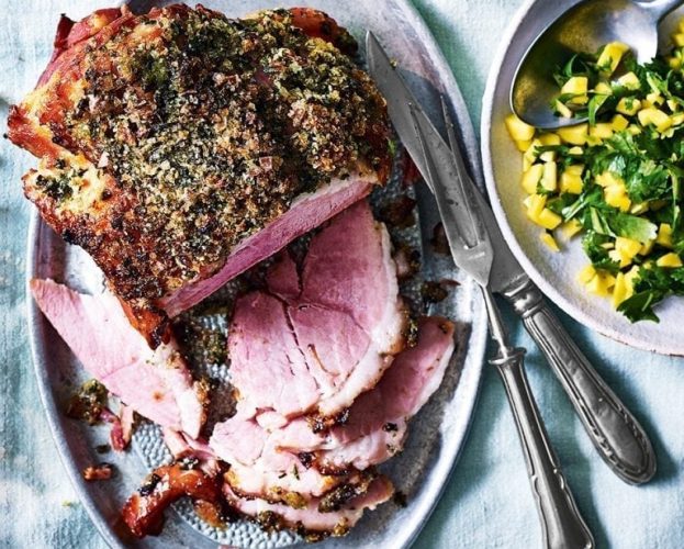 Jalapeño, coriander and lime salt crusted ham with mango salsa