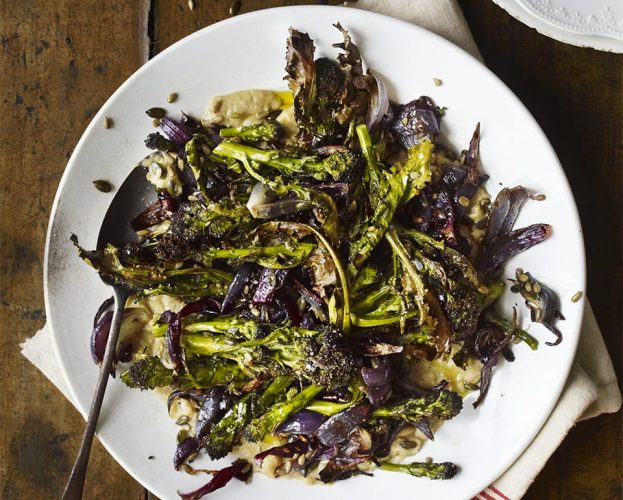Roast purple sprouted broccoli