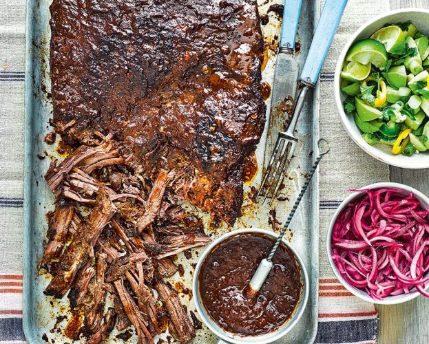 Beef brisket in a metal tray