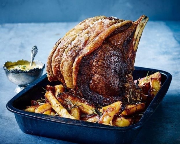 roast rib of beef with beef dripping chips and stilton hollandaise