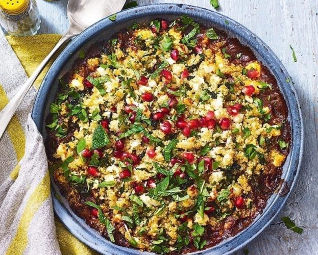Spiced lamb and herby quinoa crumble