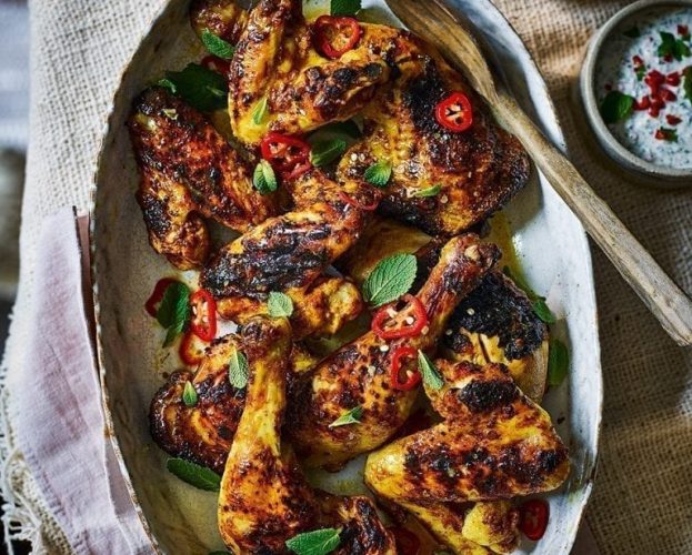 Chargrilled chicken tikka with spicy yogurt