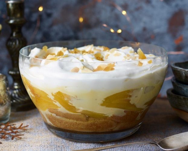 saffron-poached pear, madeira and ginger trifle