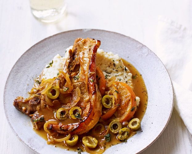 Paprika-spiced pork chops with creamed celeriac