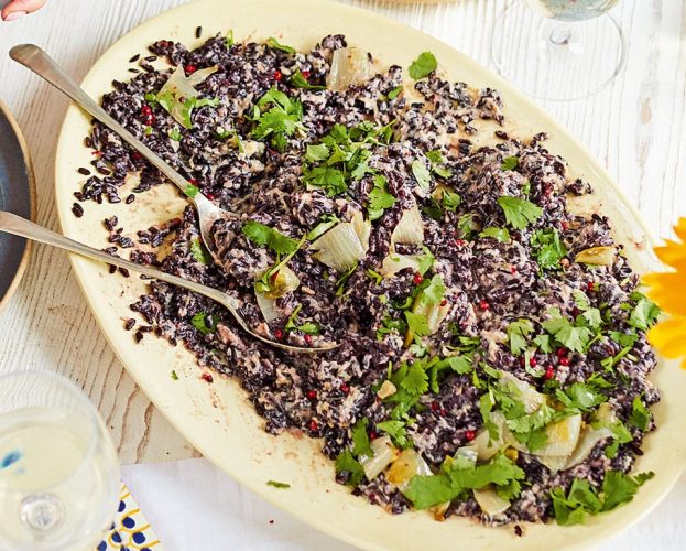 Venere nero rice with chicory, tuna and orange cream
