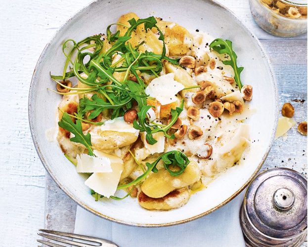 Gnocchi with roasted hazelnuts, garlic and anchovy cream
