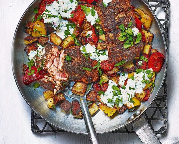 Cajun-style charred salmon with cowboy potatoes