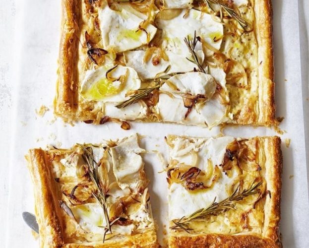 Celeriac, onion and mustard puff pastry tart