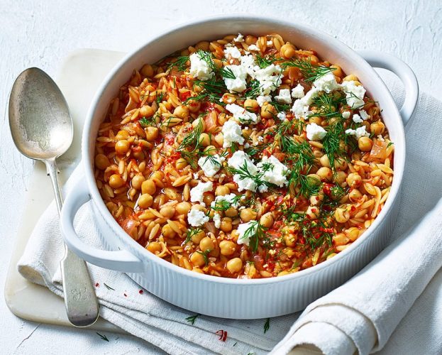 chickpea orzo and tomato stew