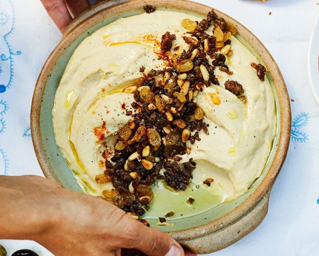 lamb topped houmous