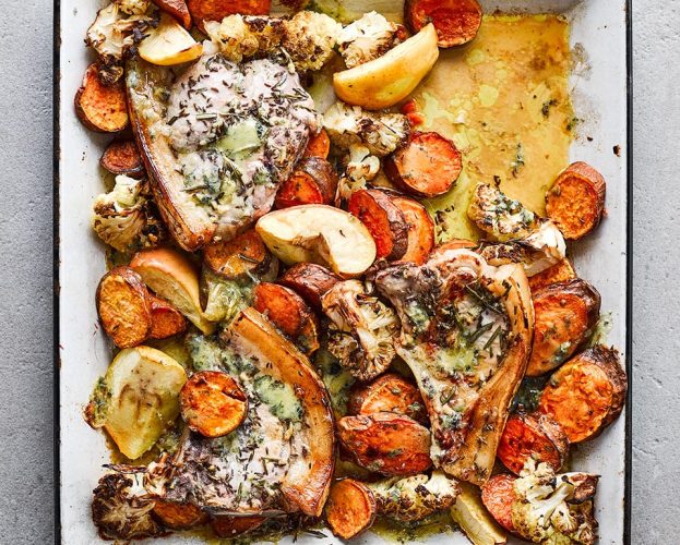 Pork, apple, sweet potato & stilton tray roast