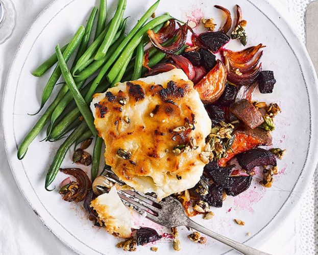 miso cod with crunchy mixed seed and nut topping