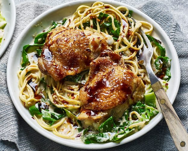 Roasted chicken thighs with tahini