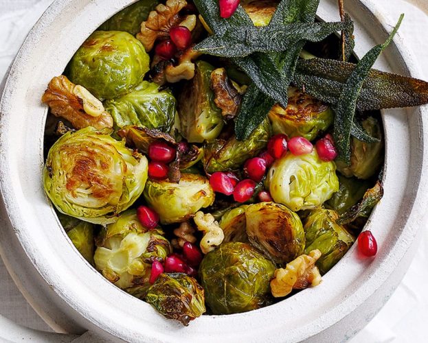 Roast walnut and pomegranate sprouts