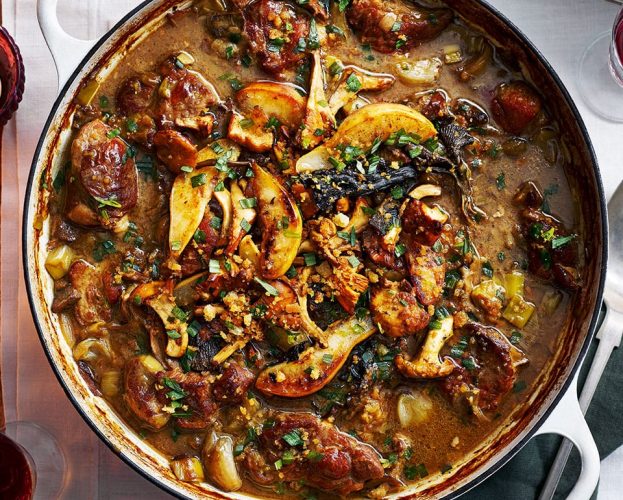 Make-ahead pork pear and sherry casserole