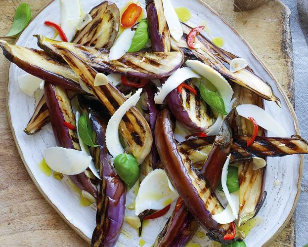 Grilled aubergine salad