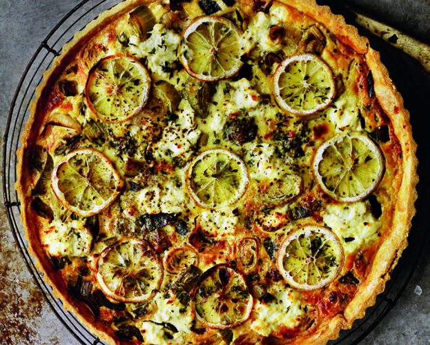 Leek, lemon, thyme, pancetta and ricotta tart