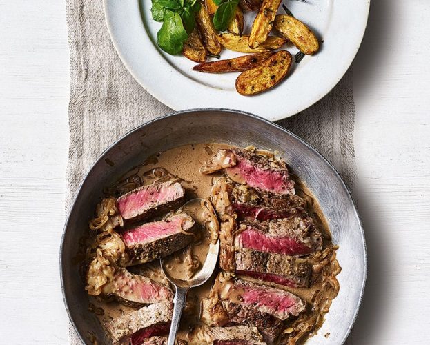 steak diane with roast potatoes