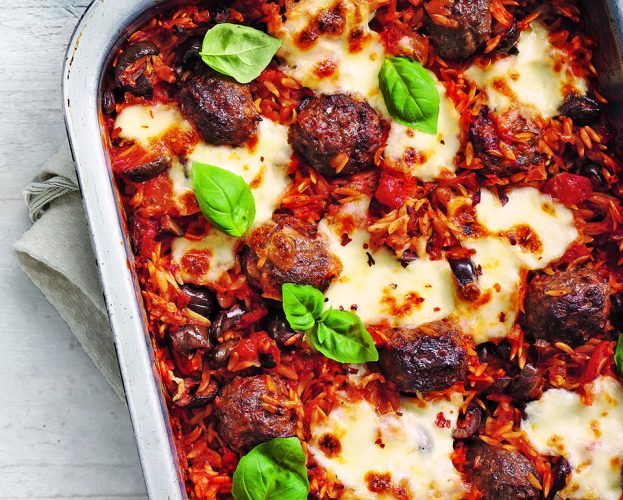 Italian baked meatballs and orzo