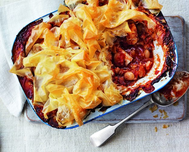 cod butter bean filo pie