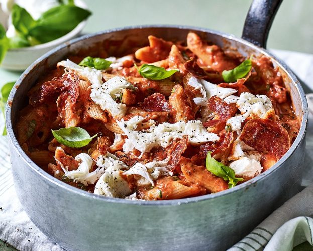 Penne with salami