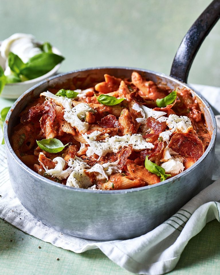 Penne with salami