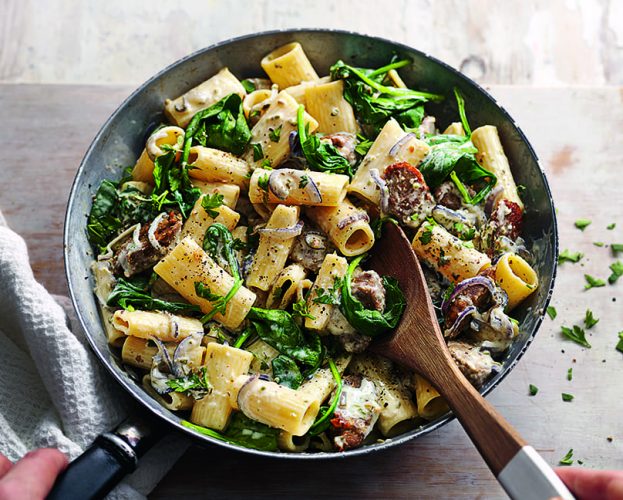 Creamy vegan sausage and spinach pasta