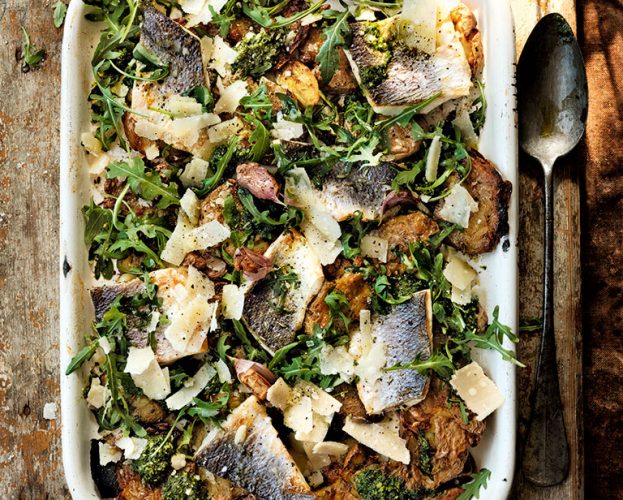 sea bass and potato traybake