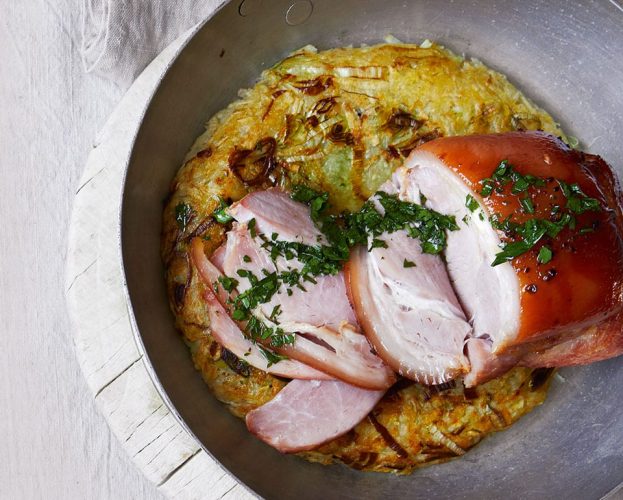 roast gammon joint with potato rosti