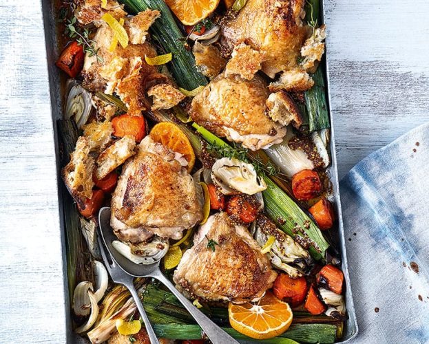 cock-a-leekie traybake