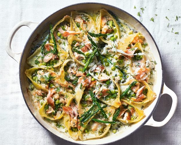 Creamy salmon pasta shells