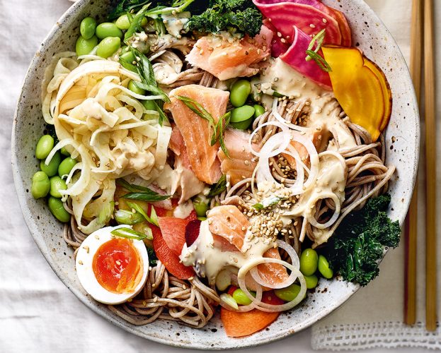 salmon soba noodle salad