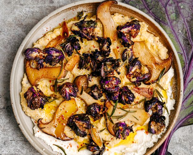 Roast sprouts with polenta
