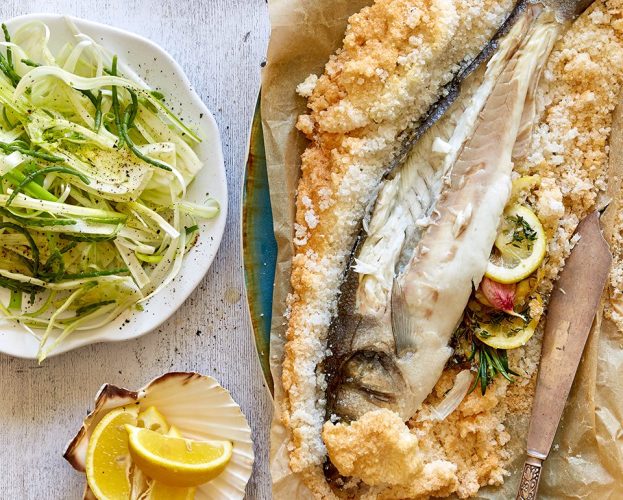 salt baked sea bass