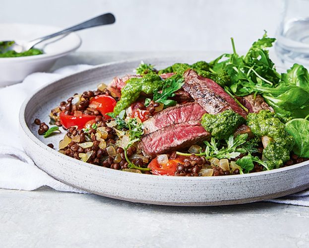Steak and lentil salad