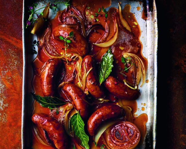 Sausages with onion gravy