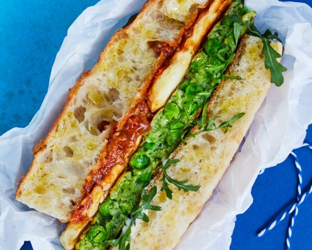 Pea fritter sandwich