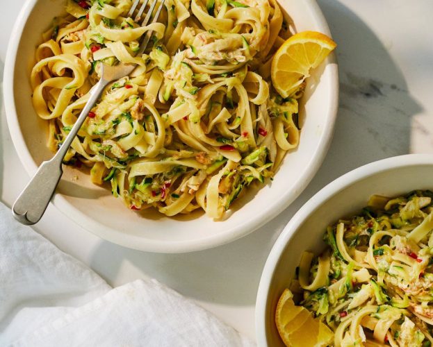 Crab courgette pasta
