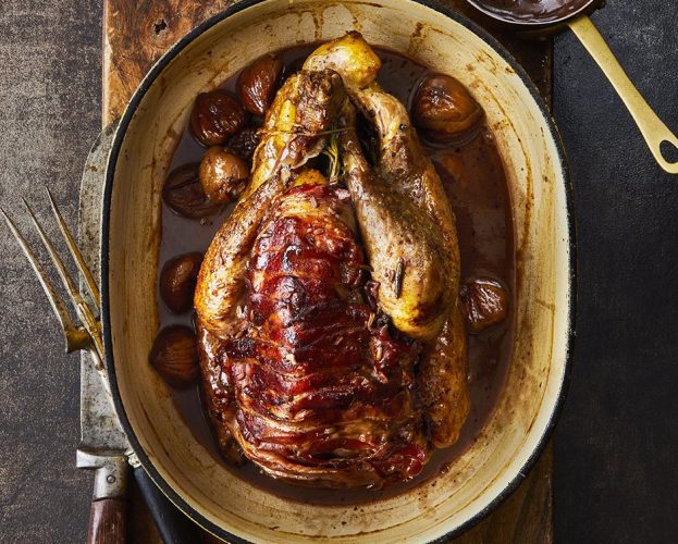 Pot roast guinea fowl