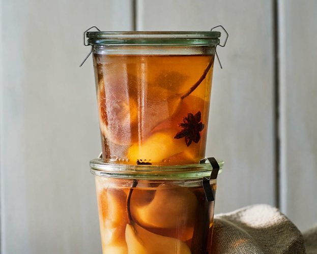Jars of pears in syrup