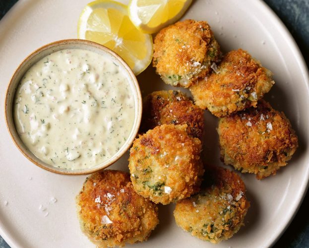 A plate of crispy fried pranw cakes