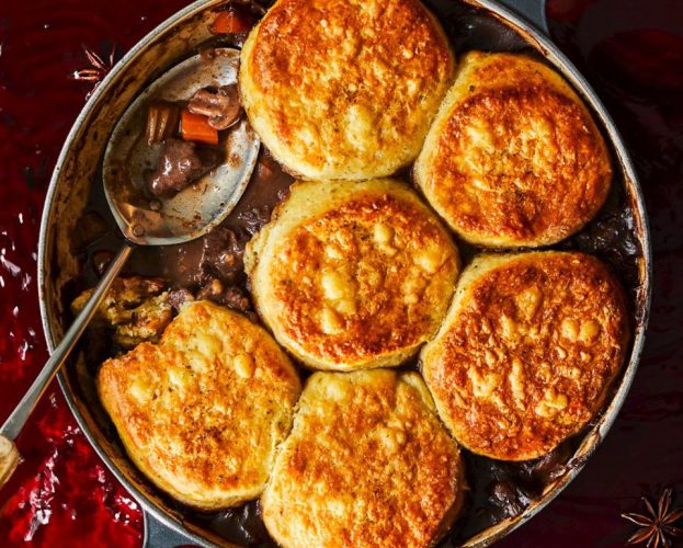 Venison cobbler with cheesy scone topping