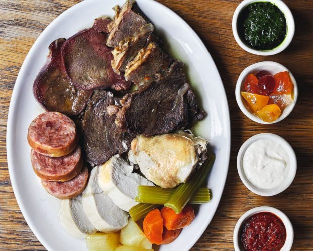 A platter of bollito misto (Italian mixed boiled meats)