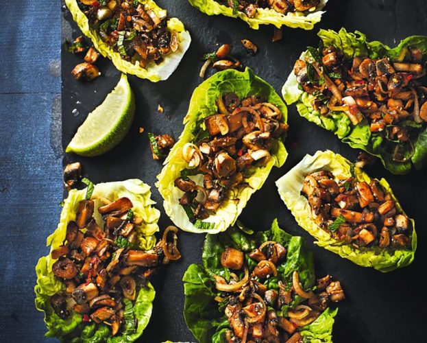 Mushroom laab (larb), served in lettuce cups