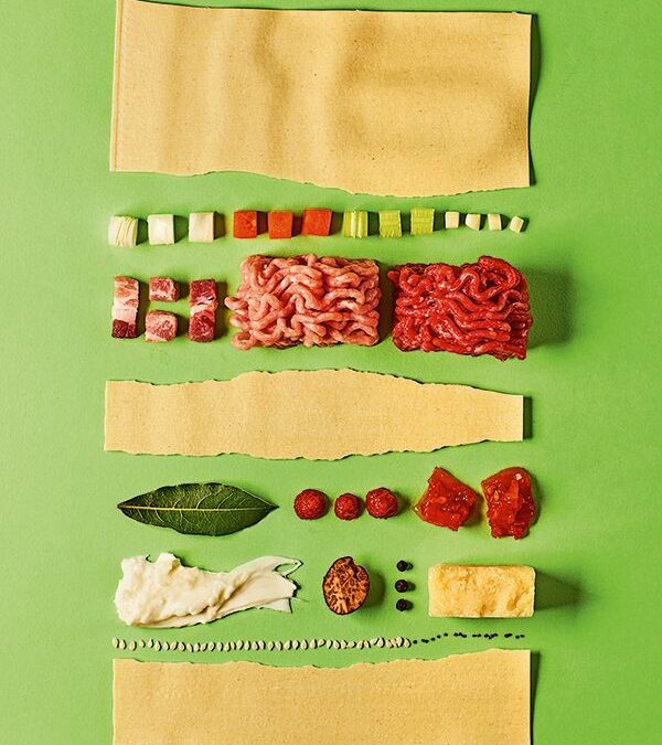 Assembled ingredients to make lasagne