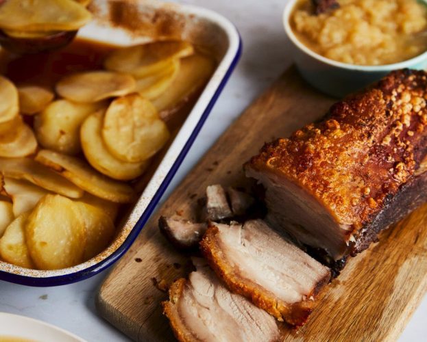 Chinese pork, drunken potatoes and nashi pear sauce